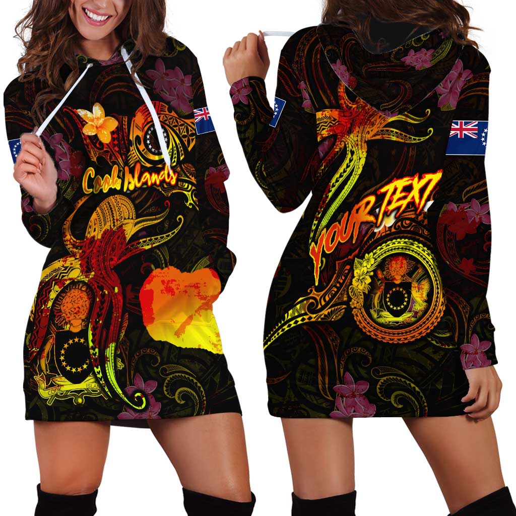 Cook Islands Hoodie Dress Octopus Plumeria Polynesian Tattoo