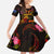 Cook Islands Kid Short Sleeve Dress Octopus Plumeria Polynesian Tattoo