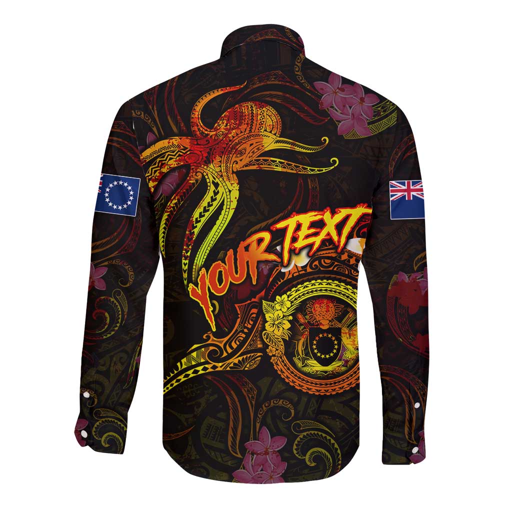 Cook Islands Long Sleeve Button Shirt Octopus Plumeria Polynesian Tattoo