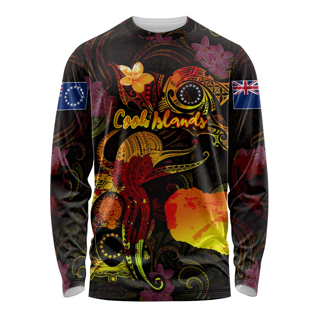 Cook Islands Long Sleeve Shirt Octopus Plumeria Polynesian Tattoo