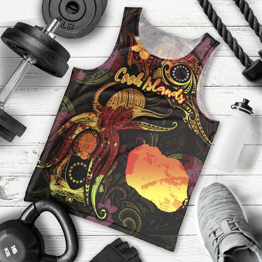 Cook Islands Men Tank Top Octopus Plumeria Polynesian Tattoo