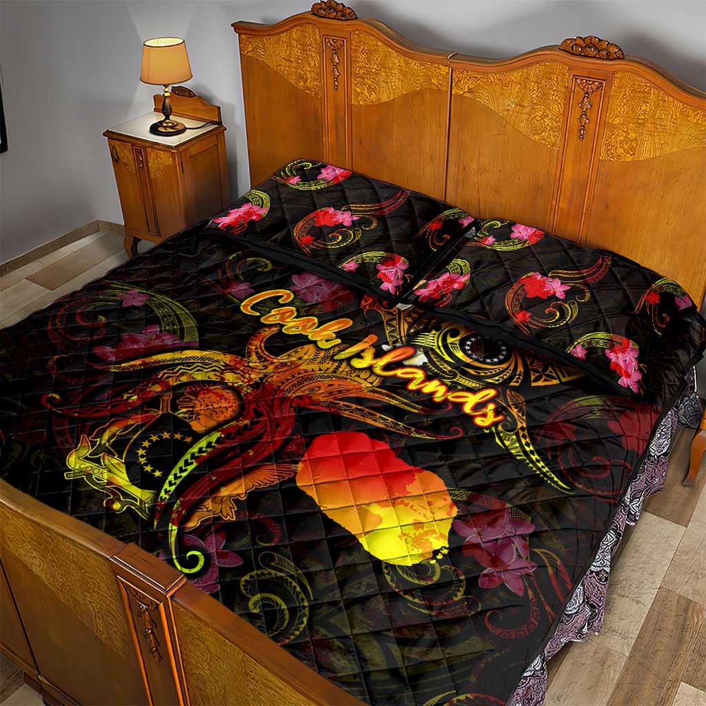 Cook Islands Quilt Bed Set Octopus Plumeria Polynesian Tattoo