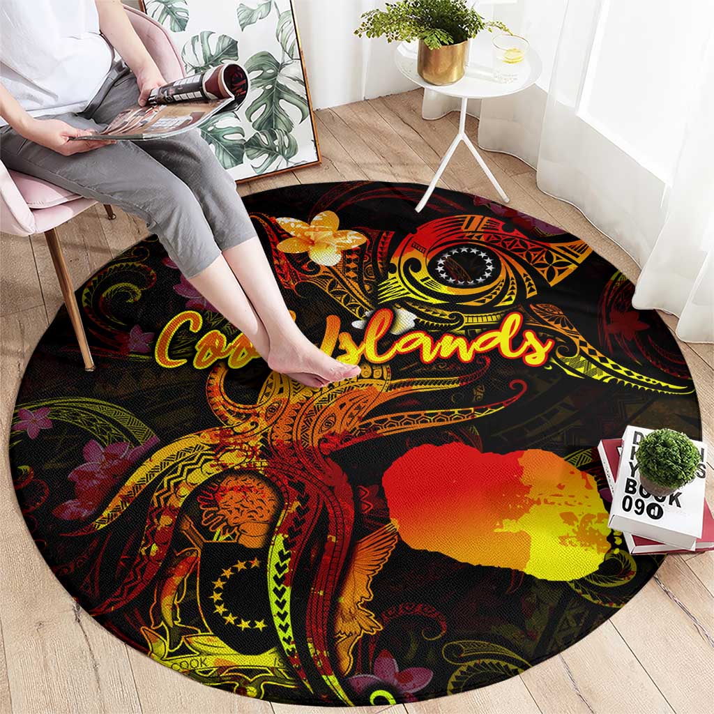 Cook Islands Round Carpet Octopus Plumeria Polynesian Tattoo