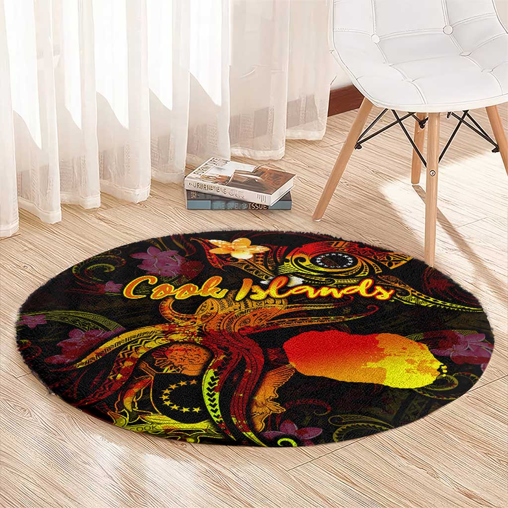 Cook Islands Round Carpet Octopus Plumeria Polynesian Tattoo