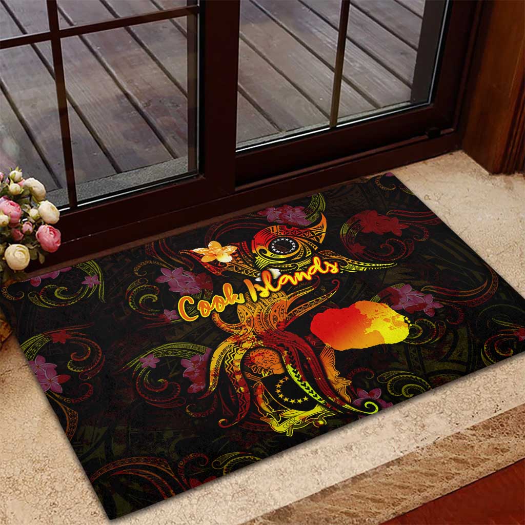 Cook Islands Rubber Doormat Octopus Plumeria Polynesian Tattoo