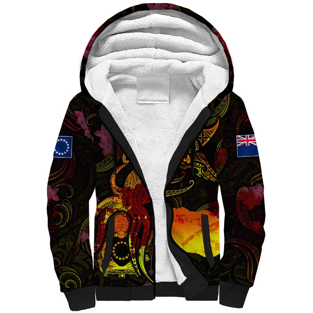 Cook Islands Sherpa Hoodie Octopus Plumeria Polynesian Tattoo
