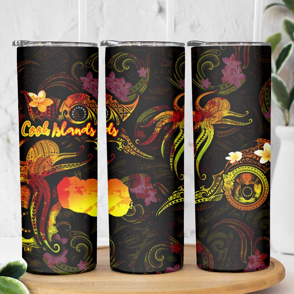Cook Islands Skinny Tumbler Octopus Plumeria Polynesian Tattoo