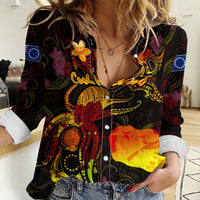 Cook Islands Women Casual Shirt Octopus Plumeria Polynesian Tattoo