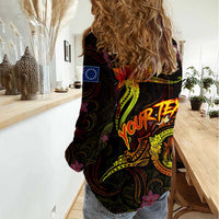 Cook Islands Women Casual Shirt Octopus Plumeria Polynesian Tattoo