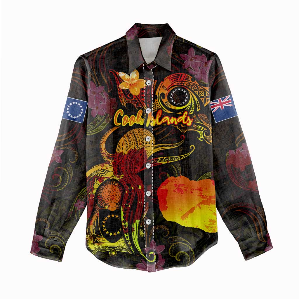 Cook Islands Women Casual Shirt Octopus Plumeria Polynesian Tattoo