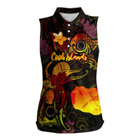 Cook Islands Women Sleeveless Polo Shirt Octopus Plumeria Polynesian Tattoo
