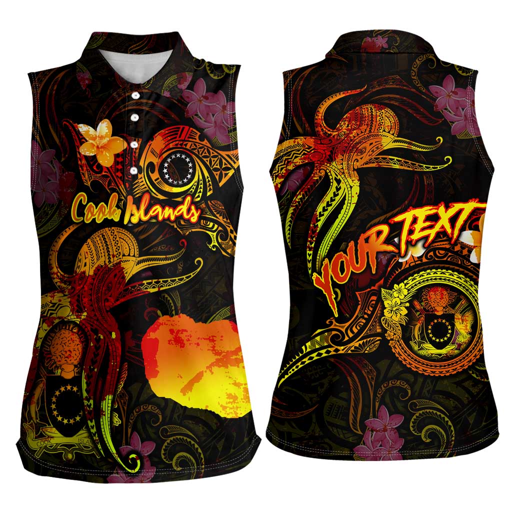 Cook Islands Women Sleeveless Polo Shirt Octopus Plumeria Polynesian Tattoo