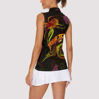 Cook Islands Women Sleeveless Polo Shirt Octopus Plumeria Polynesian Tattoo