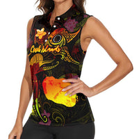 Cook Islands Women Sleeveless Polo Shirt Octopus Plumeria Polynesian Tattoo