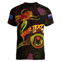 Cook Islands Women V-Neck T-Shirt Octopus Plumeria Polynesian Tattoo