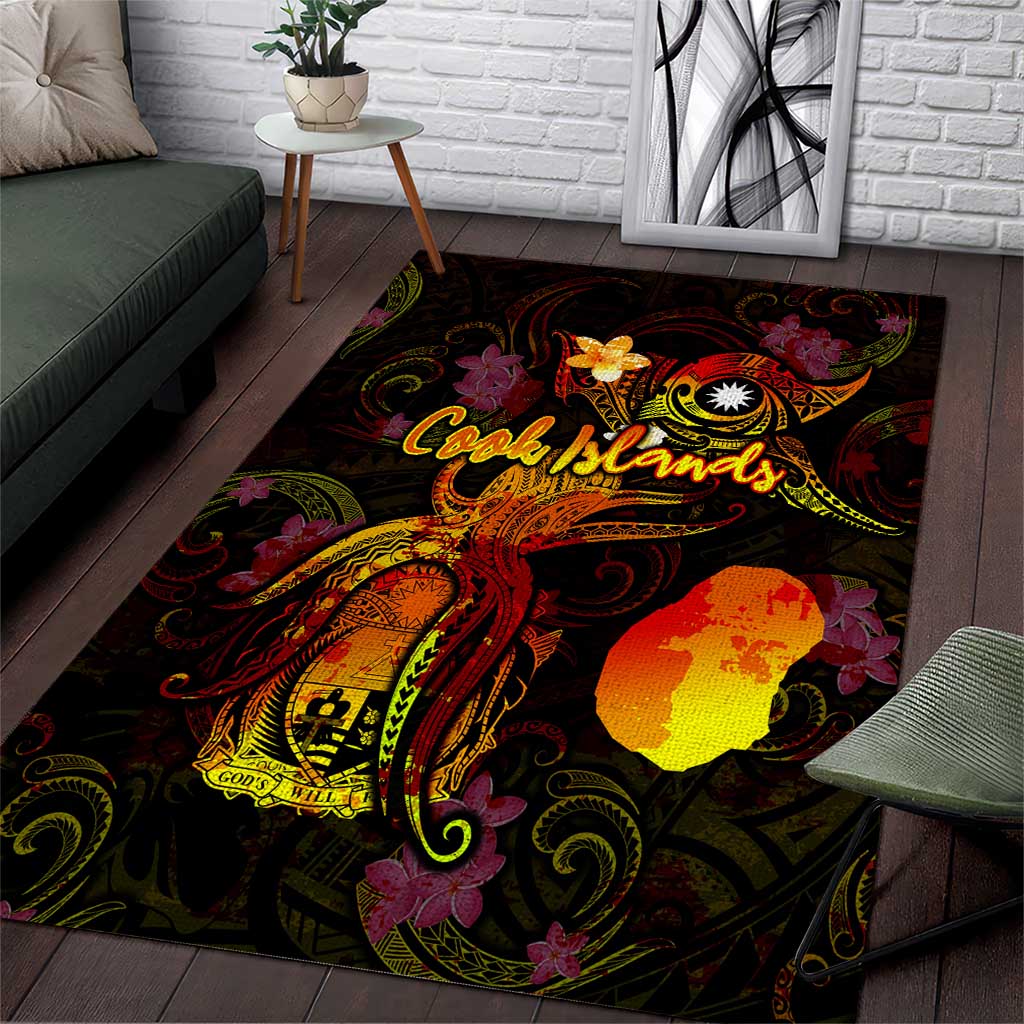 Nauru Area Rug Octopus Plumeria Polynesian Tattoo