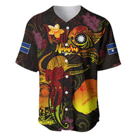 Nauru Baseball Jersey Octopus Plumeria Polynesian Tattoo