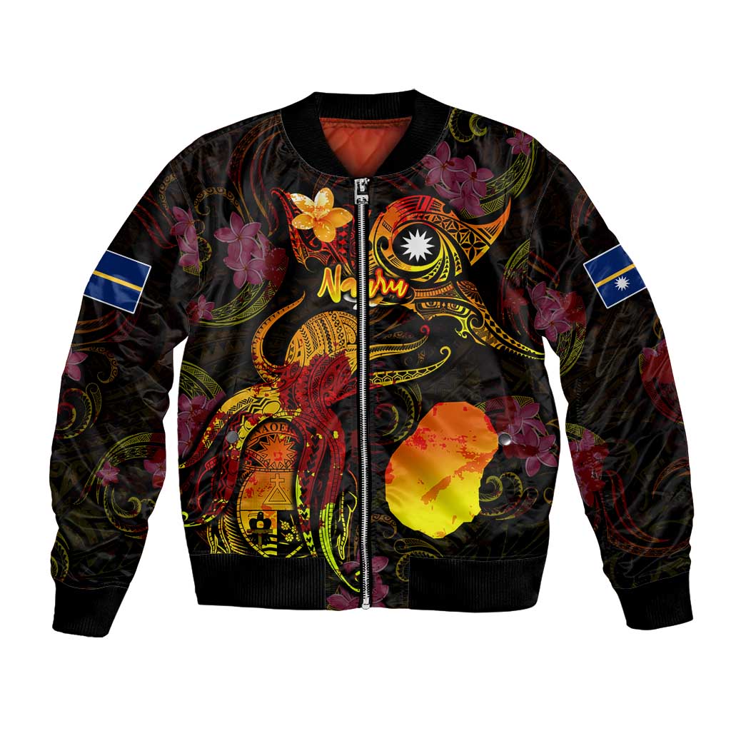 Nauru Bomber Jacket Octopus Plumeria Polynesian Tattoo DT02 Unisex Black - Polynesian Pride