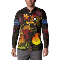 Nauru Button Sweatshirt Octopus Plumeria Polynesian Tattoo