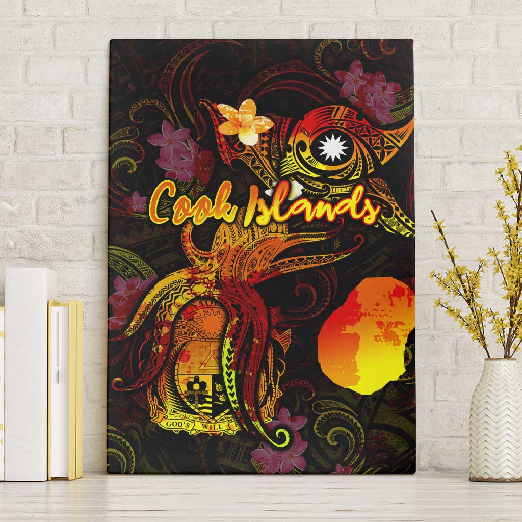 Nauru Canvas Wall Art Octopus Plumeria Polynesian Tattoo DT02 Without Frame Black - Polynesian Pride