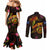 Nauru Couples Matching Mermaid Dress and Long Sleeve Button Shirt Octopus Plumeria Polynesian Tattoo