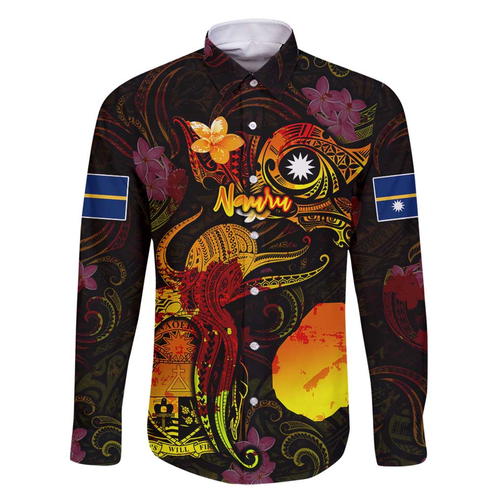 Nauru Family Matching Long Sleeve Bodycon Dress and Hawaiian Shirt Octopus Plumeria Polynesian Tattoo