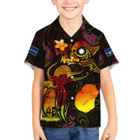 Nauru Family Matching Off The Shoulder Long Sleeve Dress and Hawaiian Shirt Octopus Plumeria Polynesian Tattoo