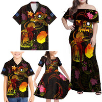 Nauru Family Matching Off Shoulder Maxi Dress and Hawaiian Shirt Octopus Plumeria Polynesian Tattoo