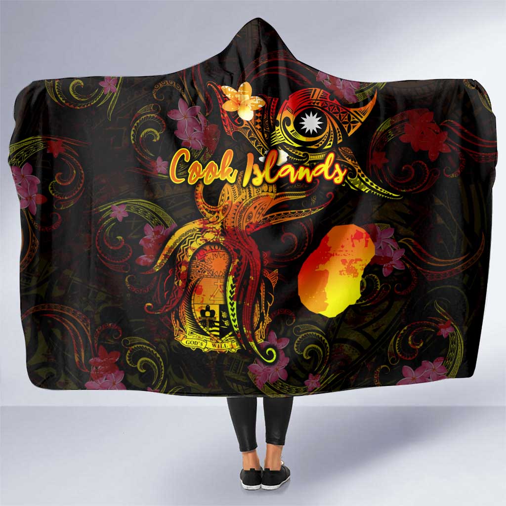 Nauru Hooded Blanket Octopus Plumeria Polynesian Tattoo DT02 One Size Black - Polynesian Pride