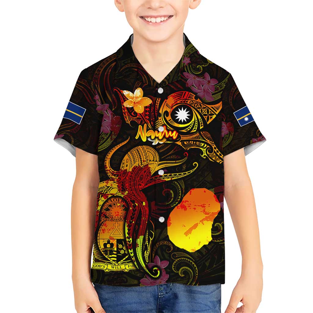 Nauru Kid Hawaiian Shirt Octopus Plumeria Polynesian Tattoo DT02 Kid Black - Polynesian Pride