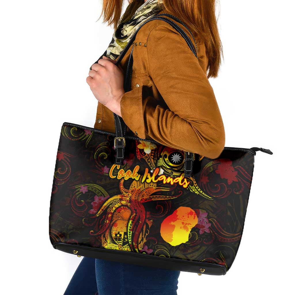 Nauru Leather Tote Bag Octopus Plumeria Polynesian Tattoo DT02 Black - Polynesian Pride