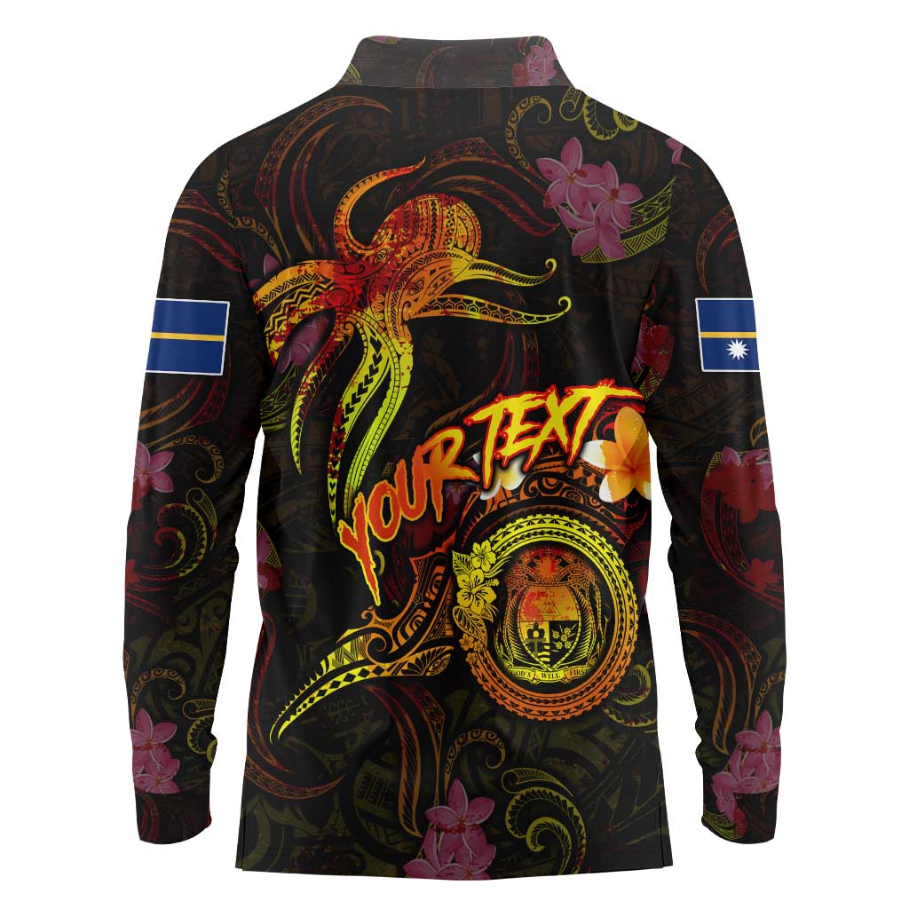 Nauru Long Sleeve Polo Shirt Octopus Plumeria Polynesian Tattoo