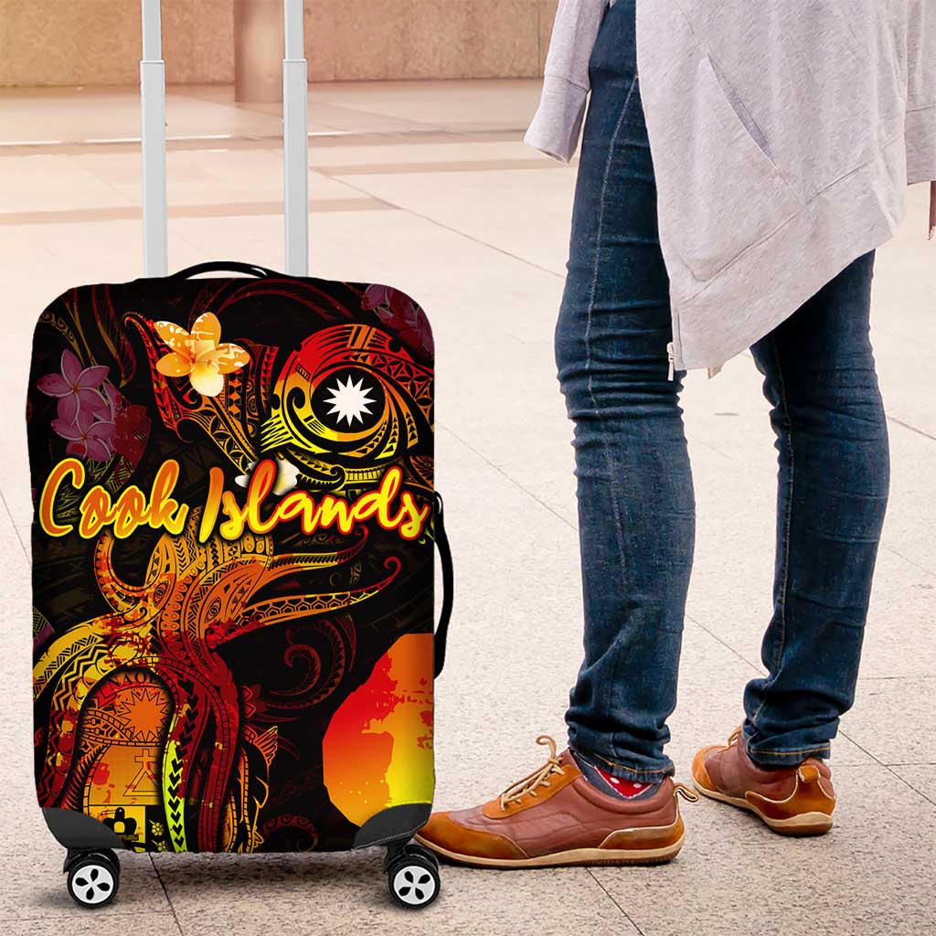 Nauru Luggage Cover Octopus Plumeria Polynesian Tattoo DT02 Black - Polynesian Pride