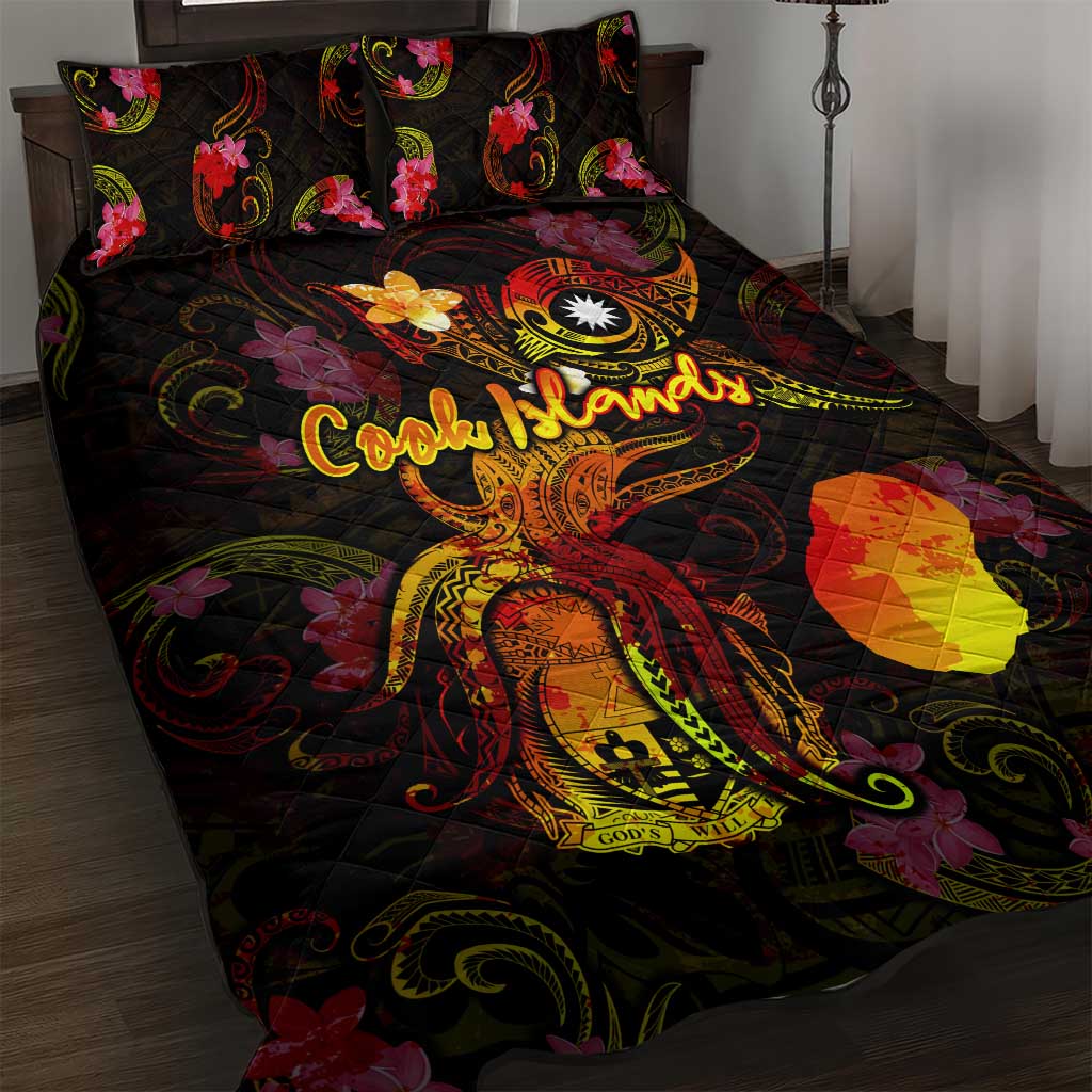 Nauru Quilt Bed Set Octopus Plumeria Polynesian Tattoo
