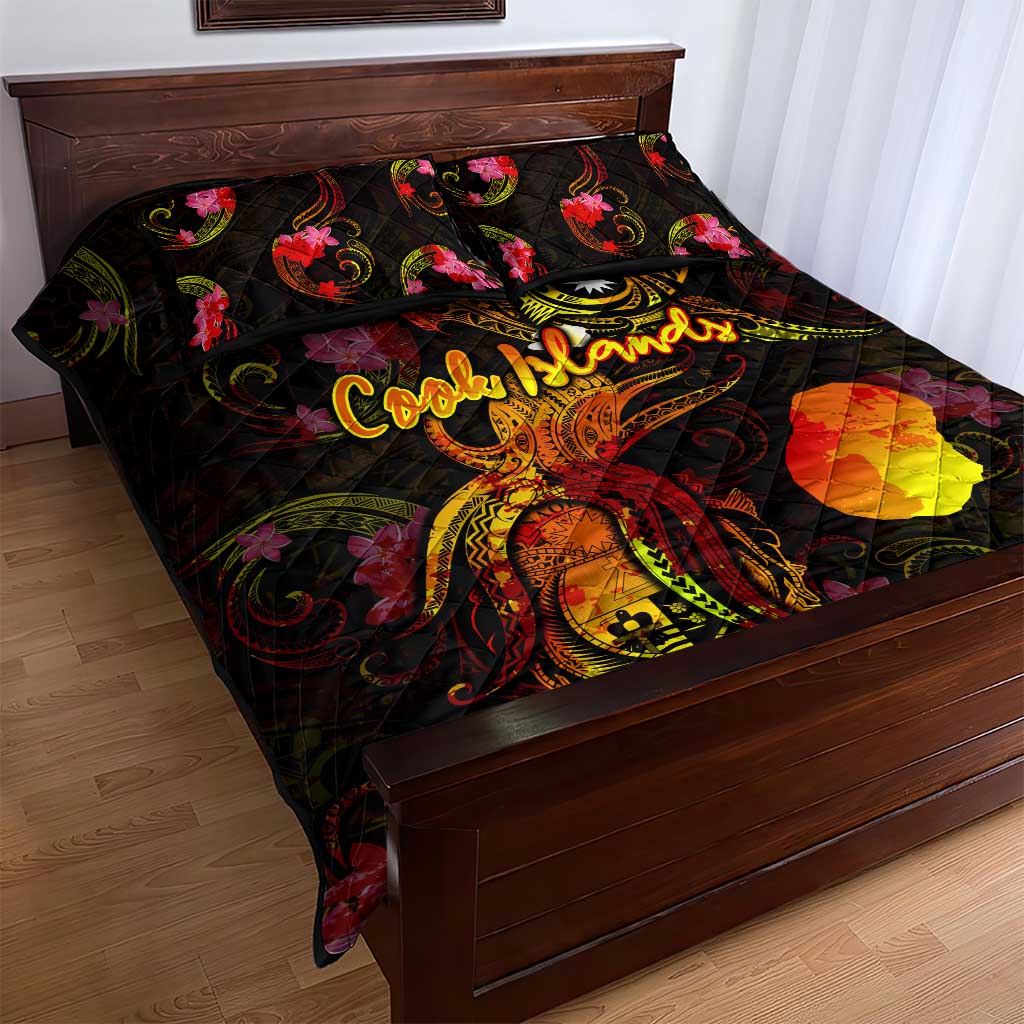 Nauru Quilt Bed Set Octopus Plumeria Polynesian Tattoo