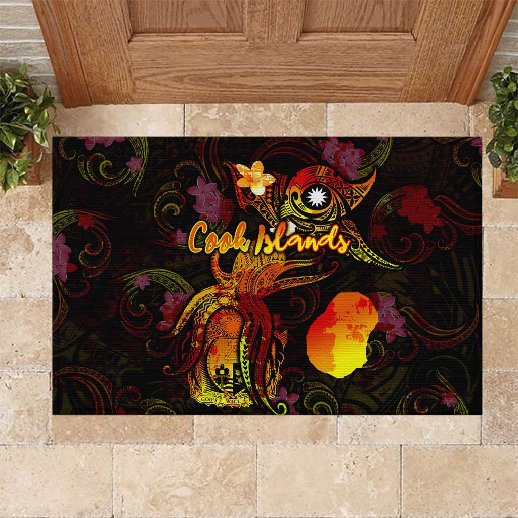 Nauru Rubber Doormat Octopus Plumeria Polynesian Tattoo DT02 Black - Polynesian Pride