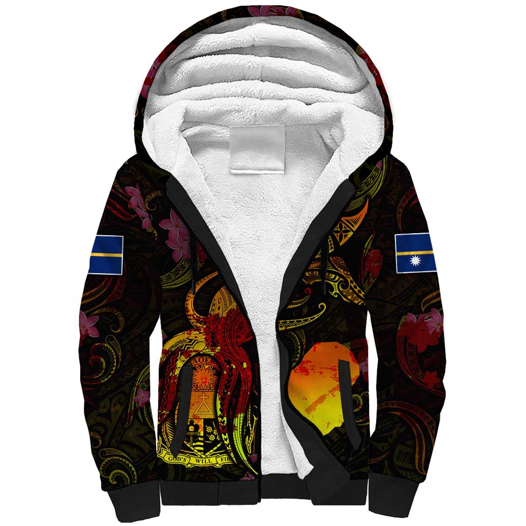 Nauru Sherpa Hoodie Octopus Plumeria Polynesian Tattoo DT02 Unisex Black - Polynesian Pride