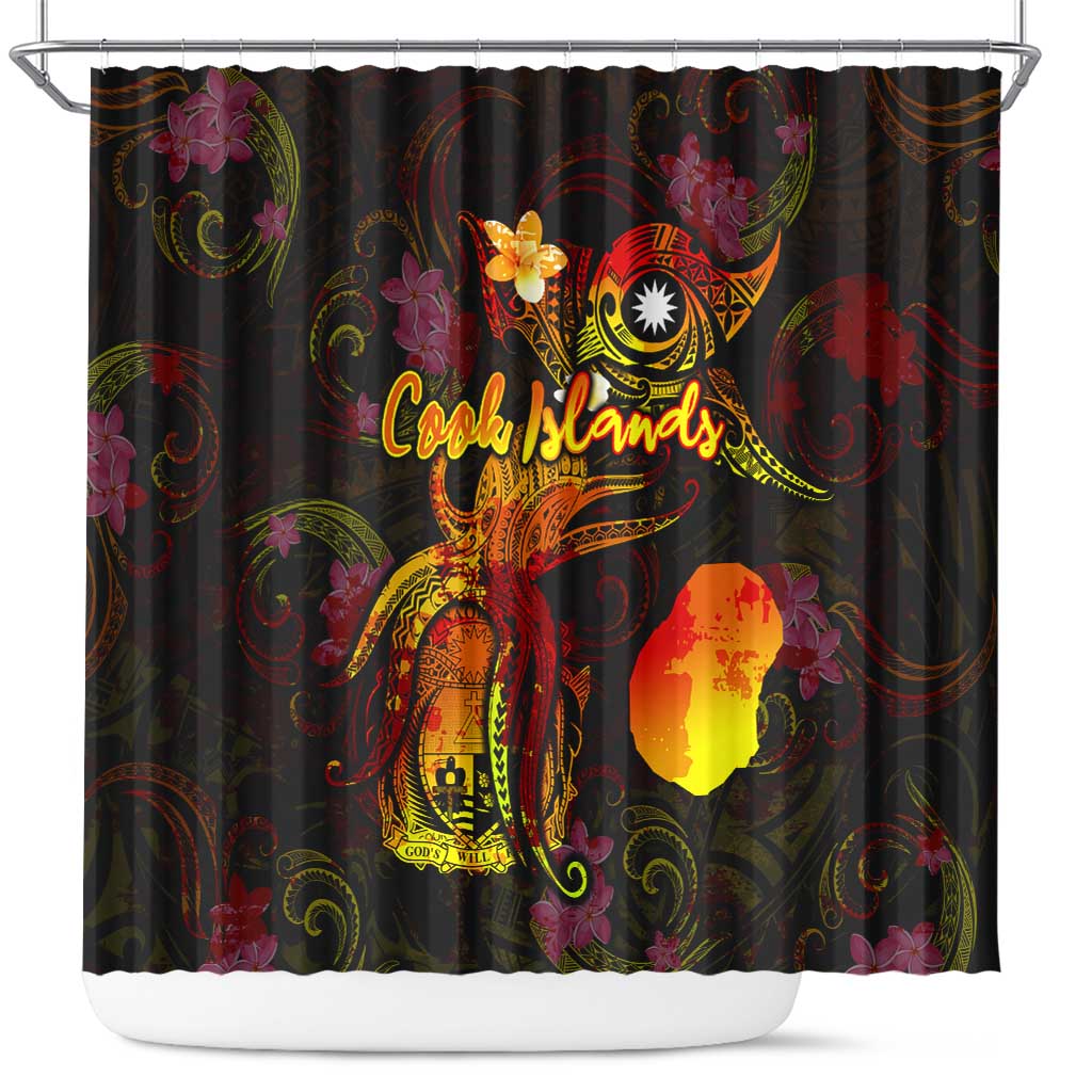 Nauru Shower Curtain Octopus Plumeria Polynesian Tattoo DT02 Black - Polynesian Pride