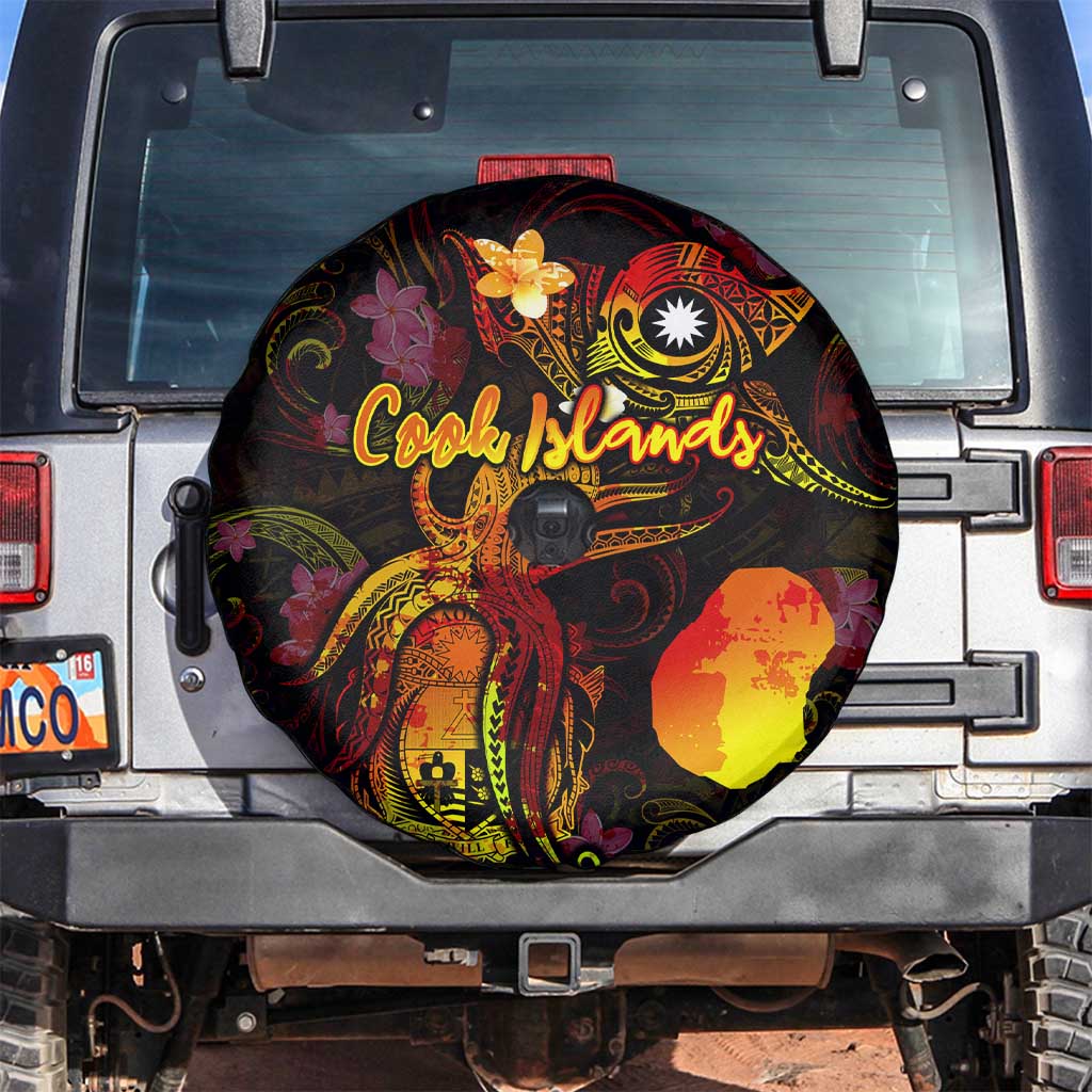 Nauru Spare Tire Cover Octopus Plumeria Polynesian Tattoo DT02 Black - Polynesian Pride