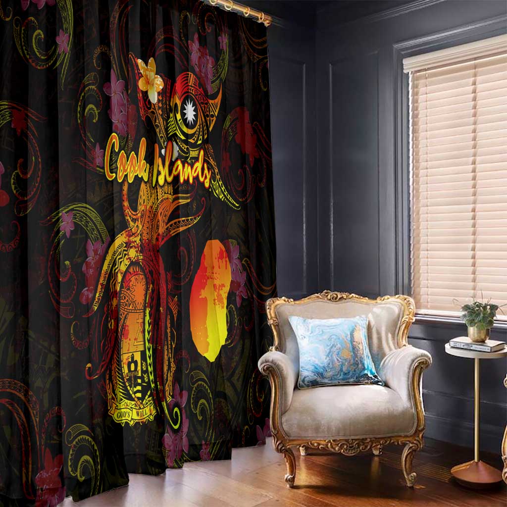 Nauru Window Curtain Octopus Plumeria Polynesian Tattoo