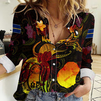 Nauru Women Casual Shirt Octopus Plumeria Polynesian Tattoo