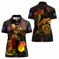 Nauru Women Polo Shirt Octopus Plumeria Polynesian Tattoo