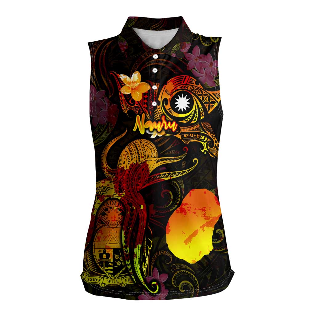 Nauru Women Sleeveless Polo Shirt Octopus Plumeria Polynesian Tattoo DT02 Female Black - Polynesian Pride