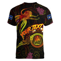 Nauru Women V-Neck T-Shirt Octopus Plumeria Polynesian Tattoo