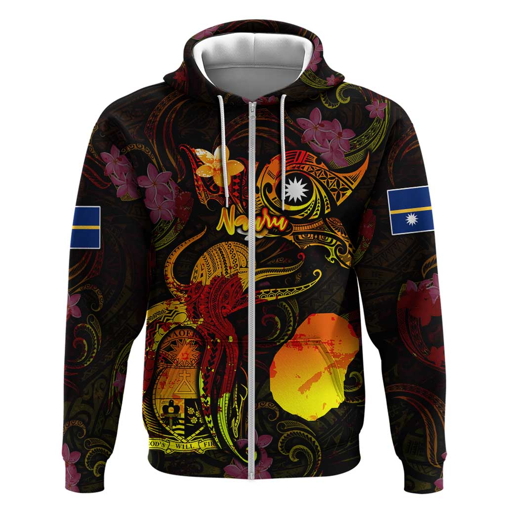 Nauru Zip Hoodie Octopus Plumeria Polynesian Tattoo DT02 Zip Hoodie Black - Polynesian Pride
