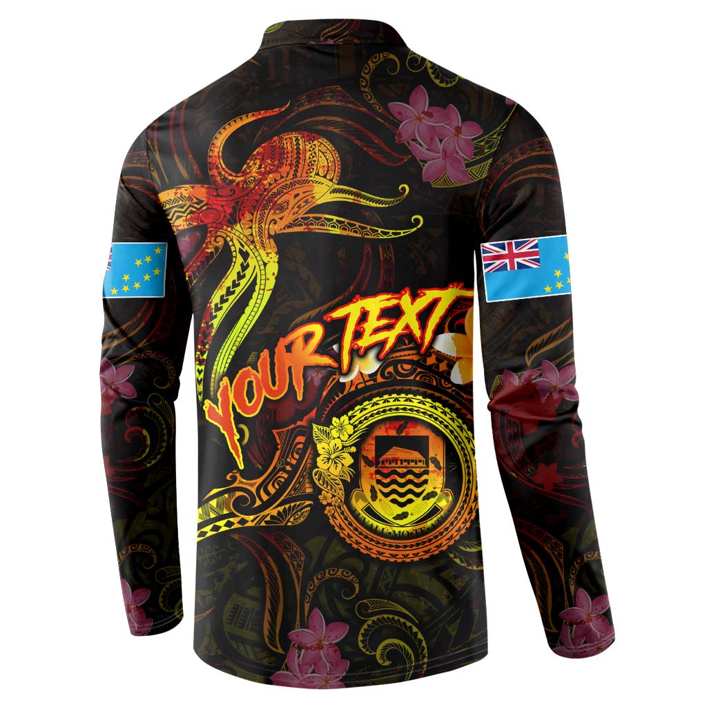 Tuvalu Button Sweatshirt Octopus Plumeria Polynesian Tattoo