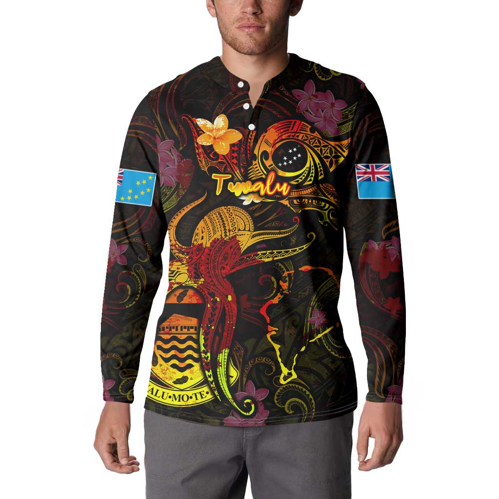 Tuvalu Button Sweatshirt Octopus Plumeria Polynesian Tattoo