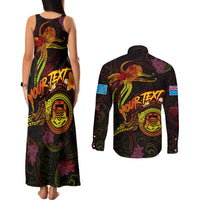Tuvalu Couples Matching Tank Maxi Dress and Long Sleeve Button Shirt Octopus Plumeria Polynesian Tattoo