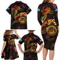 Tuvalu Family Matching Long Sleeve Bodycon Dress and Hawaiian Shirt Octopus Plumeria Polynesian Tattoo