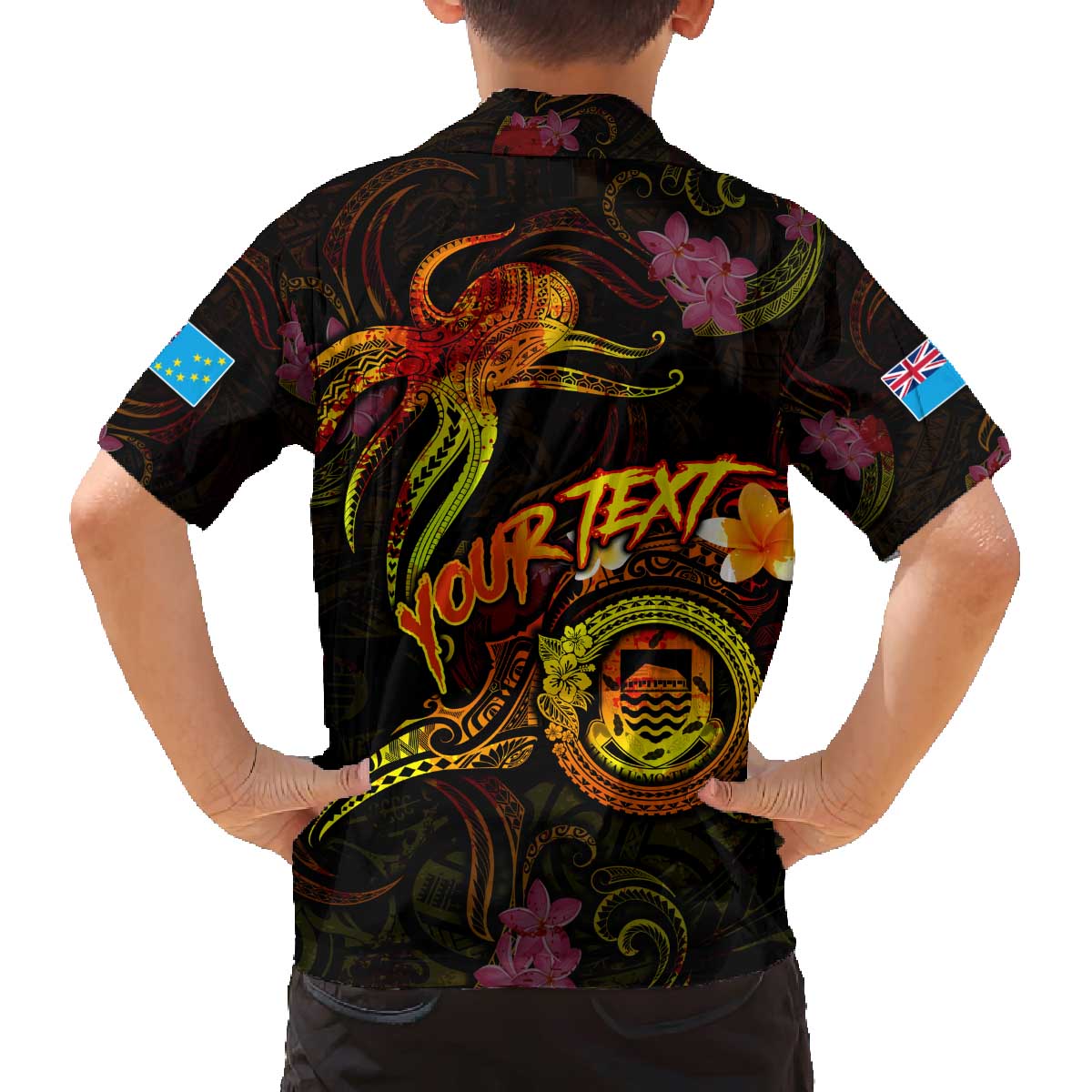 Tuvalu Family Matching Off The Shoulder Long Sleeve Dress and Hawaiian Shirt Octopus Plumeria Polynesian Tattoo